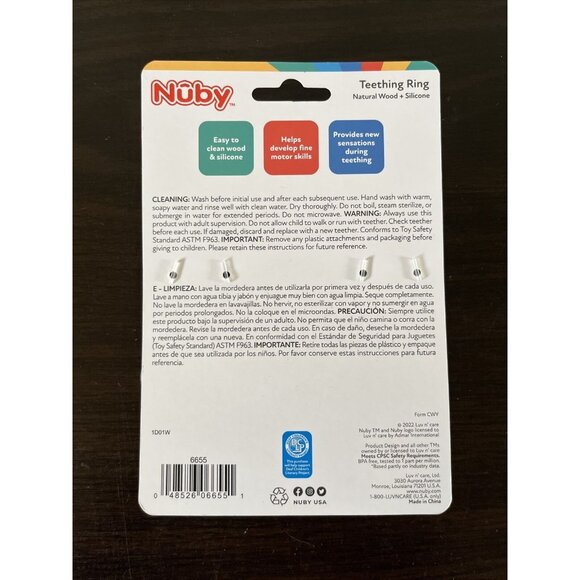 3 For $6 NWT Nuby Teething Ring Natural Wood And Silicone Elephant - Picture 2 of 2